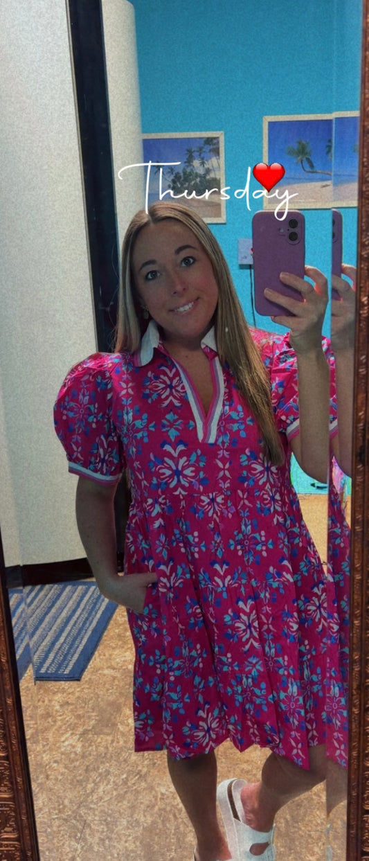 Royal/pink floral dress