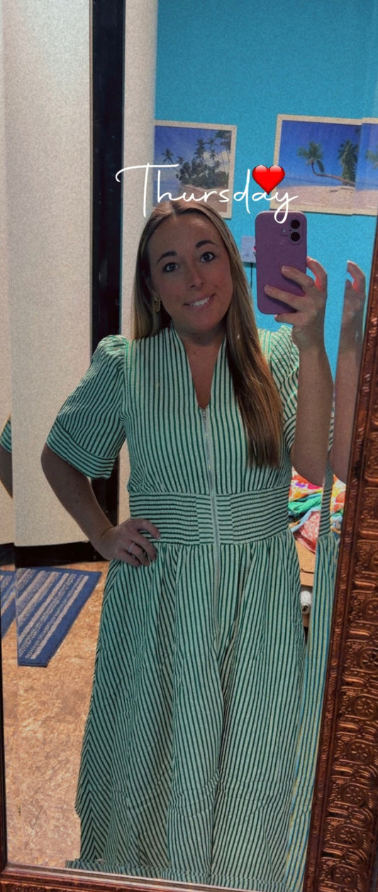 Green stripe zipper maxi