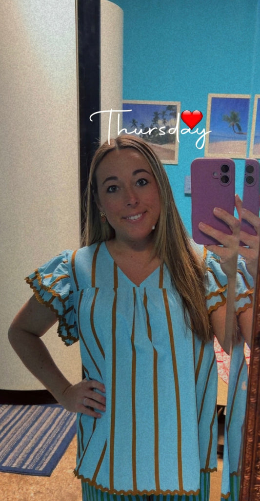 Aqua/brown top