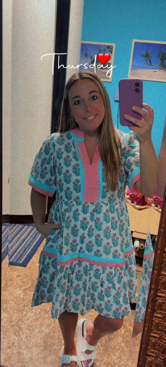 Aqua/peach floral dress
