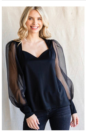 Black sheer sleeve top