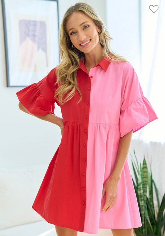 Red/pink split button dress