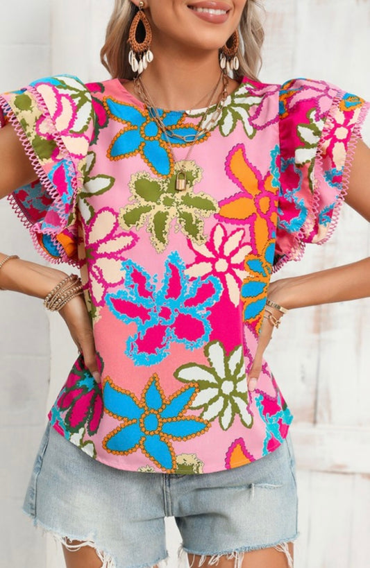 Ruffle sleeve floral top