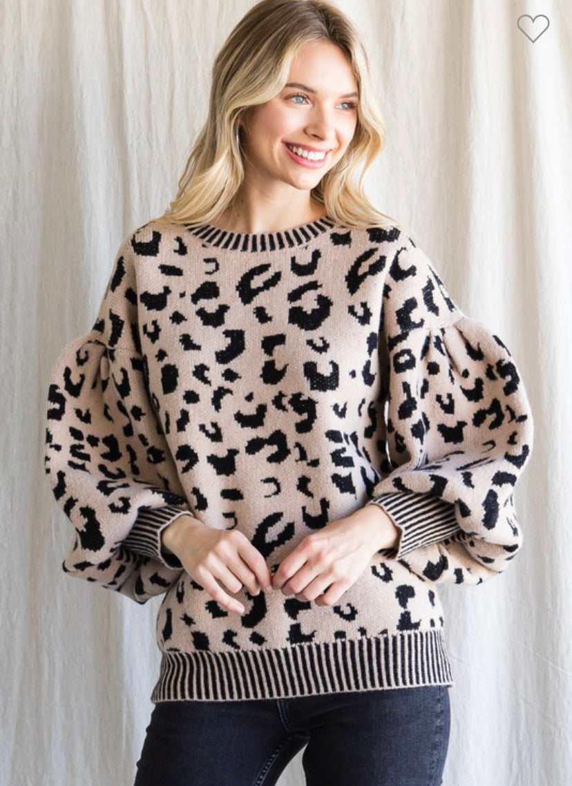 Taupe/black cheetah sweater