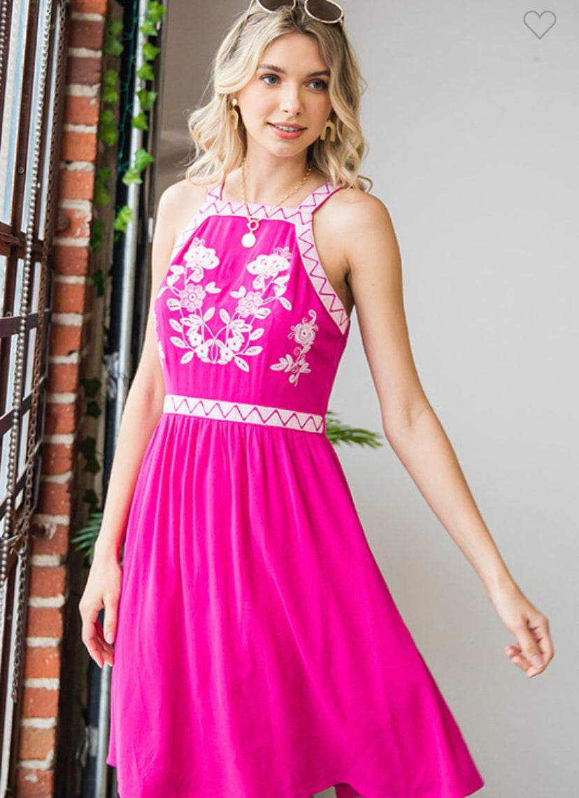 Hot pink embroidery dress