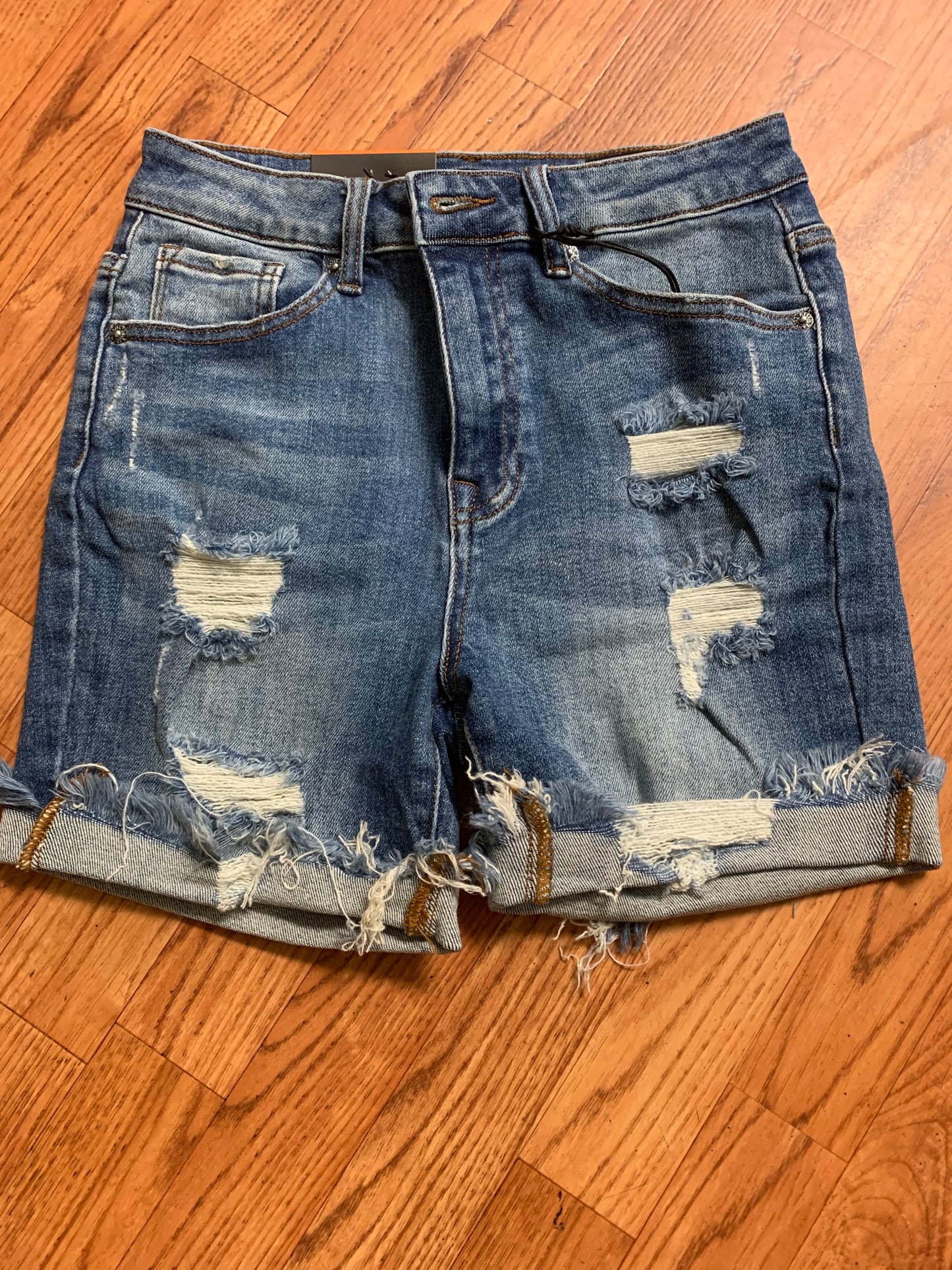 Distress midi shorts